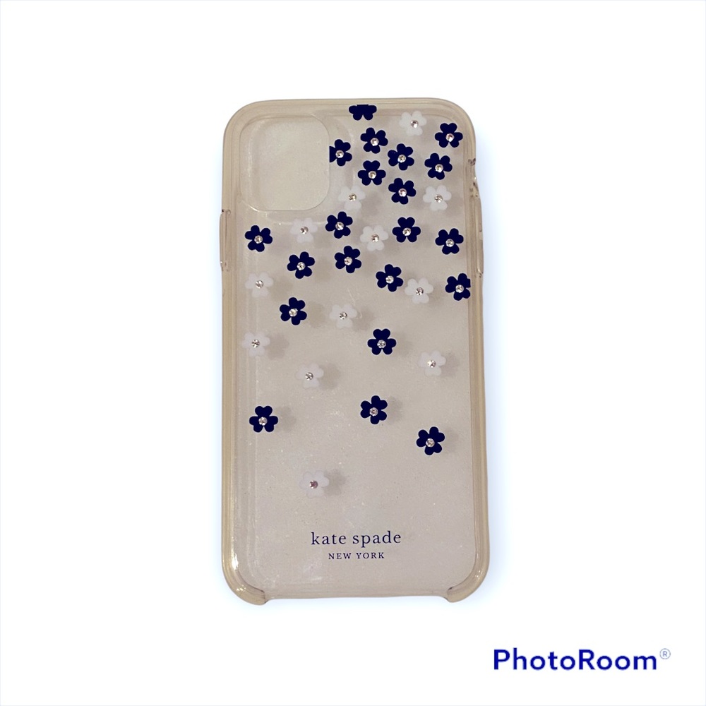 Kate Spade I Phone 11 Phone Case. Clear with Black and White Flowers.
